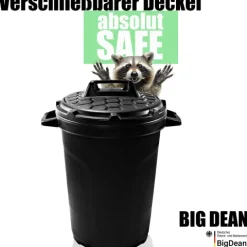 BigDean Universal Allzwecktonne Mülltonne 90 Liter Tonne XL Universaltonne Universaleimer schwarz mit Deckel Plastiktonne Regenfass Wassertonne Regenauffangbehälter