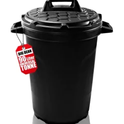 BigDean Universal Allzwecktonne Mülltonne 90 Liter Tonne XL Universaltonne Universaleimer schwarz mit Deckel Plastiktonne Regenfass Wassertonne Regenauffangbehälter
