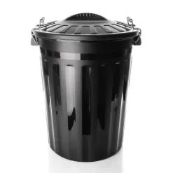 BigDean wetterfeste Universaltonne mit Deckel Schwarz und 2 Tragegriffen + Clip Verschluss auch als Mülltonne – Regentonne und Futtertonne geeignet für Indoor + Outdoor geeignet - Made in Europe