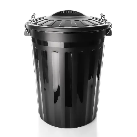 BigDean wetterfeste Universaltonne mit Deckel Schwarz und 2 Tragegriffen + Clip Verschluss auch als Mülltonne – Regentonne und Futtertonne geeignet für Indoor + Outdoor geeignet - Made in Europe