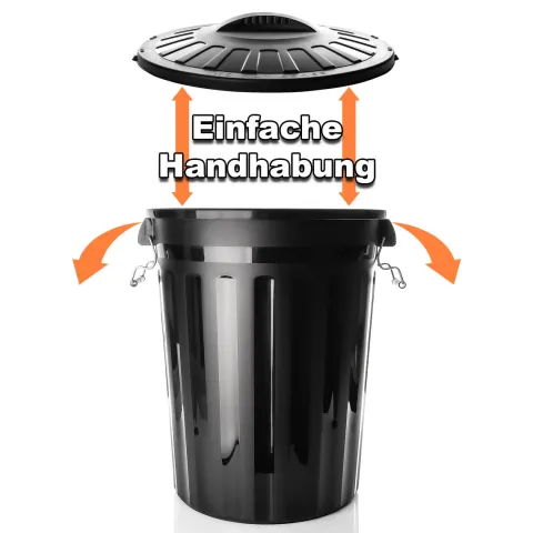 BigDean wetterfeste Universaltonne mit Deckel Schwarz und 2 Tragegriffen + Clip Verschluss auch als Mülltonne – Regentonne und Futtertonne geeignet für Indoor + Outdoor geeignet - Made in Europe