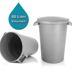BigDean wetterfeste Universaltonne mit Deckel und 2 stabilen Tragegriffen 80 Liter GRAU - Regentonne Mülleimer - Indoor und Outdoor geeignet - Made in Europe