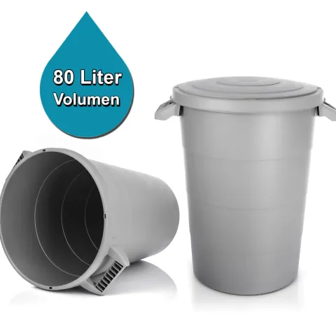 BigDean wetterfeste Universaltonne mit Deckel und 2 stabilen Tragegriffen 80 Liter GRAU - Regentonne Mülleimer - Indoor und Outdoor geeignet - Made in Europe