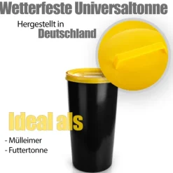 BigDean wetterfeste Universaltonne 60L mit luftdicht verschließbarem Deckel in Gelb – auch als Mülleimer – Futtertonne oder Mülltonne geeignet – Innen + Außen geeignet – Made in Germany