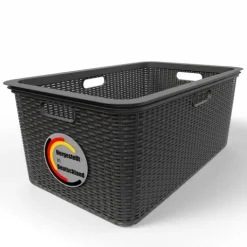 BigDean Wäschekorb 59x39x26 cm Rattan Design – Wäschewanne Made in Germany