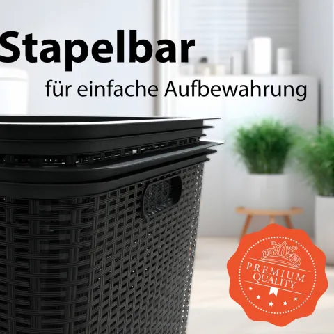 BigDean Wäschekorb 59x39x26 cm Rattan Design – Wäschewanne Made in Germany