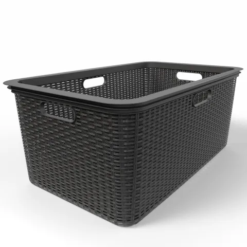 BigDean Wäschekorb 59x39x26 cm Rattan Design – Wäschewanne Made in Germany