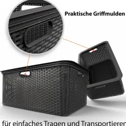 BigDean Wäschekorb 59x39x26 cm Rattan Design – Wäschewanne Made in Germany