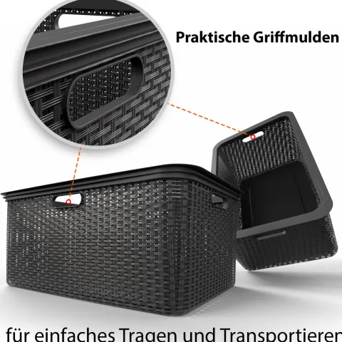 BigDean Wäschekorb 59x39x26 cm Rattan Design – Wäschewanne Made in Germany
