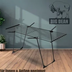BigDean Wäscheständer mit dicken Leinen Jumbo Schwarz ausziehbar 28m Trockenlänge - einfaches Bügeln