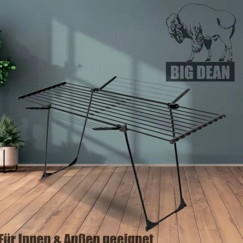 BigDean Wäscheständer mit dicken Leinen Jumbo Schwarz ausziehbar 28m Trockenlänge - einfaches Bügeln