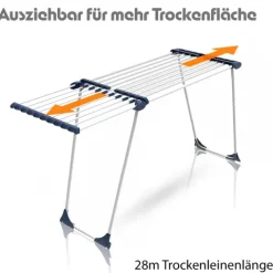 BigDean Wäscheständer mit dicken Leinen Jumbo Weiß ausziehbar 28m Trockenlänge - einfaches Bügeln