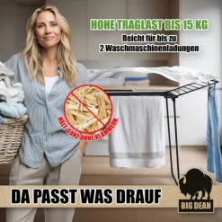 BigDean Wäscheständer NEUHEIT mit extra dicken Grip Wäscheleinen und extra Höhe Wäscheständer 20m - Wäschetrockner Made in Europe
