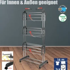 BigDean Wäscheständer Turm mit 3 Ebenen und 4 Rollen in Grau - Wäscheständer platzsparend für innen & außen