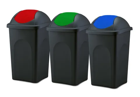 BigDean 3x Mülleimer groß 60L - schwarz - mit Schwingdeckel rot, grün & blau - aus Kunststoff - Müllsammler Abfalleimer Mülltonne Abfallbehälter - Made in Italy