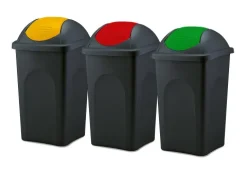 BigDean 3x Mülleimer groß 60L - schwarz - mit Schwingdeckel gelb, rot & grün - aus Kunststoff - Müllsammler Abfalleimer Mülltonne Abfallbehälter - Made in Italy