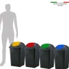 BigDean 3x Mülleimer groß 60L - schwarz - mit Schwingdeckel gelb, grün & blau - aus Kunststoff - Müllsammler Abfalleimer Mülltonne Abfallbehälter - Made in Italy
