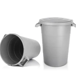 BigDean 2x wetterfeste Universaltonne mit Deckel und 2 stabilen Tragegriffen 80 Liter GRAU - Regentonne Mülleimer - Indoor und Outdoor geeignet - Made in Europe