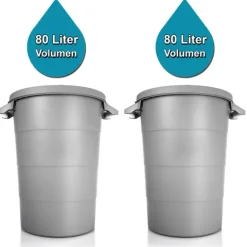 BigDean 2x wetterfeste Universaltonne mit Deckel und 2 stabilen Tragegriffen 80 Liter GRAU - Regentonne Mülleimer - Indoor und Outdoor geeignet - Made in Europe