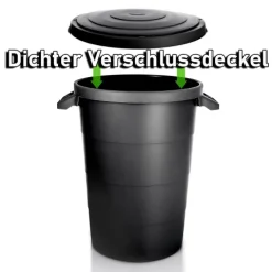 BigDean 2x wetterfeste Universaltonne mit Deckel und 2 stabilen Tragegriffen 80 Liter SCHWARZ - Regentonne Mülleimer - Indoor und Outdoor geeignet - Made in Europe