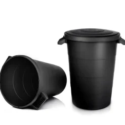 BigDean 2x wetterfeste Universaltonne mit Deckel und 2 stabilen Tragegriffen 80 Liter SCHWARZ - Regentonne Mülleimer - Indoor und Outdoor geeignet - Made in Europe