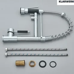 Björn | Gastronomie Chrom glanz Küchenarmatur| Zwei Brausen | Edelstahl Professional Wasserhahn Küche| Doppelspülbecken Restaurant