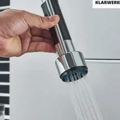 Björn | Gastronomie Chrom glanz Küchenarmatur| Zwei Brausen | Edelstahl Professional Wasserhahn Küche| Doppelspülbecken Restaurant