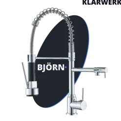 Björn | Gastronomie Chrom glanz Küchenarmatur| Zwei Brausen | Edelstahl Professional Wasserhahn Küche| Doppelspülbecken Restaurant