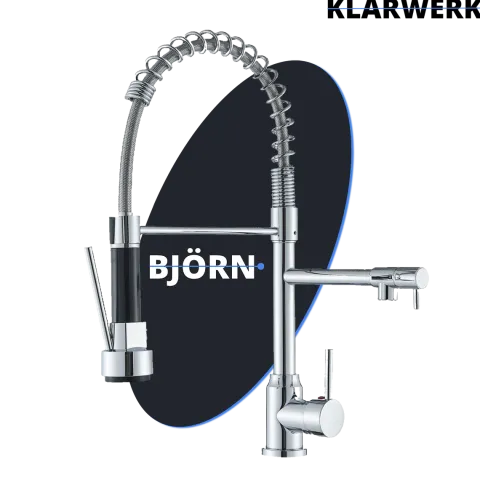 Björn | Gastronomie Chrom glanz Küchenarmatur| Zwei Brausen | Edelstahl Professional Wasserhahn Küche| Doppelspülbecken Restaurant
