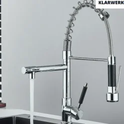 Björn | Gastronomie Chrom glanz Küchenarmatur| Zwei Brausen | Edelstahl Professional Wasserhahn Küche| Doppelspülbecken Restaurant