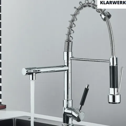 Björn | Gastronomie Chrom glanz Küchenarmatur| Zwei Brausen | Edelstahl Professional Wasserhahn Küche| Doppelspülbecken Restaurant