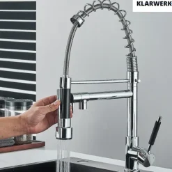 Björn | Gastronomie Chrom glanz Küchenarmatur| Zwei Brausen | Edelstahl Professional Wasserhahn Küche| Doppelspülbecken Restaurant