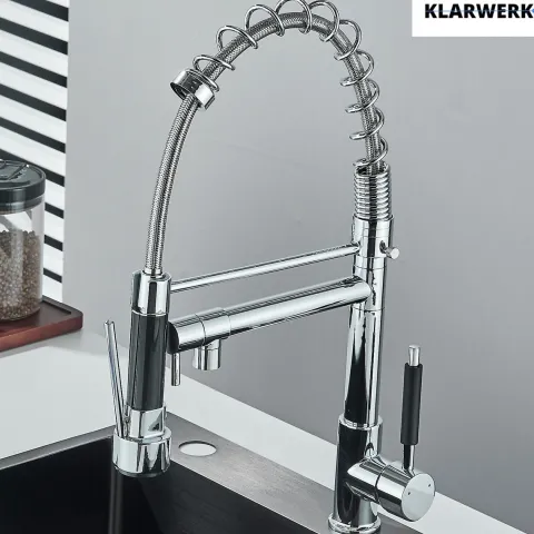 Björn | Gastronomie Chrom glanz Küchenarmatur| Zwei Brausen | Edelstahl Professional Wasserhahn Küche| Doppelspülbecken Restaurant