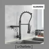 Björn | Gastronomie Schwarz matt Küchenarmatur| Zwei Brausen | Edelstahl Professional Wasserhahn Küche| Doppelspülbecken Restaurant