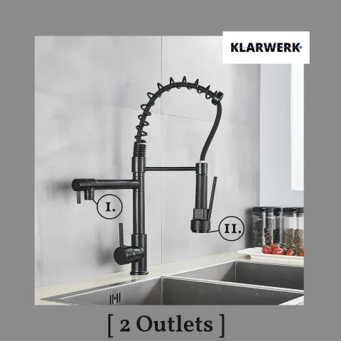 Björn | Gastronomie Schwarz matt Küchenarmatur| Zwei Brausen | Edelstahl Professional Wasserhahn Küche| Doppelspülbecken Restaurant
