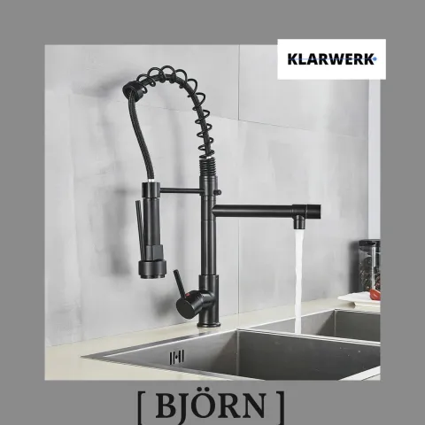 Björn | Gastronomie Schwarz matt Küchenarmatur| Zwei Brausen | Edelstahl Professional Wasserhahn Küche| Doppelspülbecken Restaurant