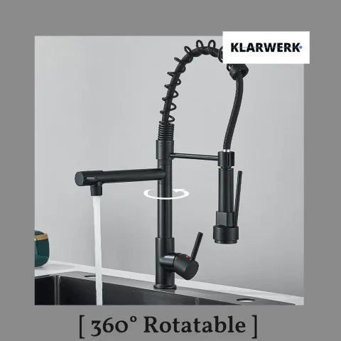 Björn | Gastronomie Schwarz matt Küchenarmatur| Zwei Brausen | Edelstahl Professional Wasserhahn Küche| Doppelspülbecken Restaurant