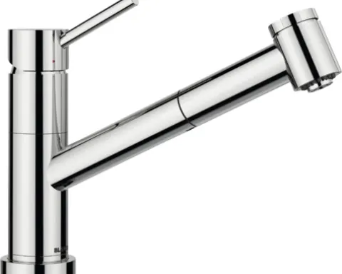 Blanco Einhebel Küchenarmatur Niederdruckarmatur mit Brause KANO-S-F chrom glänzend Fenstermontage abklappbar 527970