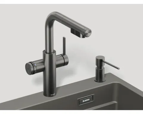 Blanco Küchenarmatur mit Filterfunktion und Kochend heißes Wasser Wasserhahn mit Sprudel CHOICE ICONA-L satin platinum satiniert 527927