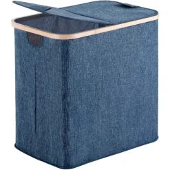 Blauer Wäschekorb aus Bambus und Polyester, 87 Liter