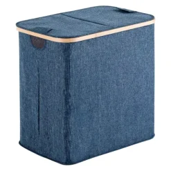 Blauer Wäschekorb aus Bambus und Polyester, 87 Liter