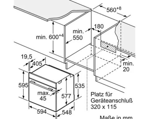 Bosch Backofen HBG7363B1 Nutzvolumen 71 l Maße BxHxT 59,4 cm x 59,5 cm x 54,8 cm