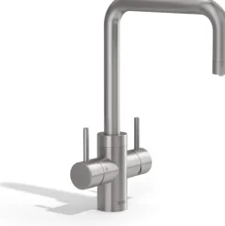 BRITA Küchenarmatur yource pro select (Edelstahl, eckig) inkl. 1 x yource CO2-Zylinder und 1 x BRITA P 3000-S Filterkartusche – Küchenarmatur zum Filtern und Sprudeln von Wasser direkt aus der Leitung