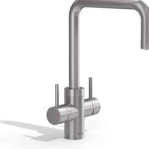 BRITA Küchenarmatur yource pro select (Edelstahl, eckig) inkl. 1 x yource CO2-Zylinder und 1 x BRITA P 3000-S Filterkartusche – Küchenarmatur zum Filtern und Sprudeln von Wasser direkt aus der Leitung