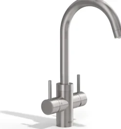 BRITA Küchenarmatur yource pro select (Edelstahl, rund) inkl. 1 x yource CO2-Zylinder und 1 x BRITA P 3000-S Filterkartusche – Küchenarmatur zum Filtern und Sprudeln von Wasser direkt aus der Leitung