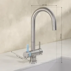 BRITA 3-Wege-Küchenarmatur (Edelstahl, rund) inkl. 1 x BRITA P 1000 Wasserfilter – Küchenarmatur für gefiltertes und ungefiltertes Wasser direkt aus der Leitung