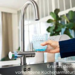 BRITA 3-Wege-Küchenarmatur (Edelstahl, rund) inkl. 1 x BRITA P 1000 Wasserfilter – Küchenarmatur für gefiltertes und ungefiltertes Wasser direkt aus der Leitung