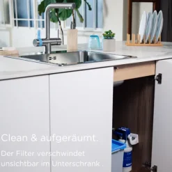 BRITA 3-Wege-Küchenarmatur (Edelstahl, eckig) inkl. 1 x BRITA P 1000 Wasserfilter – Küchenarmatur für gefiltertes und ungefiltertes Wasser direkt aus der Leitung