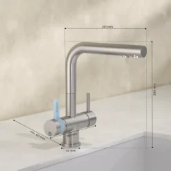 BRITA 3-Wege-Küchenarmatur (Edelstahl, eckig) inkl. 1 x BRITA P 1000 Wasserfilter – Küchenarmatur für gefiltertes und ungefiltertes Wasser direkt aus der Leitung