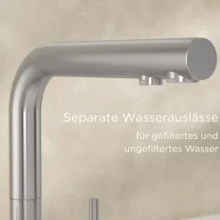 BRITA 3-Wege-Küchenarmatur (Edelstahl, eckig) inkl. 1 x BRITA P 1000 Wasserfilter – Küchenarmatur für gefiltertes und ungefiltertes Wasser direkt aus der Leitung
